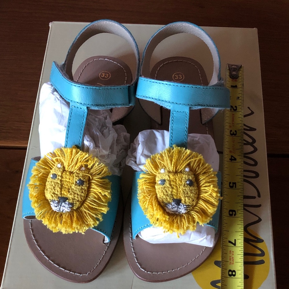Mini Boden Blue Sandals Raffia Yellow Lion Appliqué - Picture 2 of 8